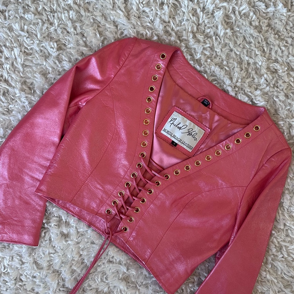Michael Hoban North Beach Leather Pink Lace-Up Leather Top